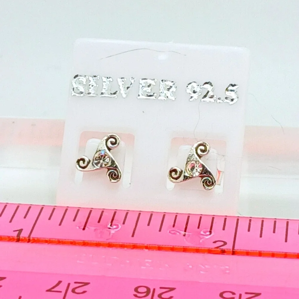 Sterling Silver 925 Celtic Triskelion Stud Earrings Crystal Triple‎ Spiral